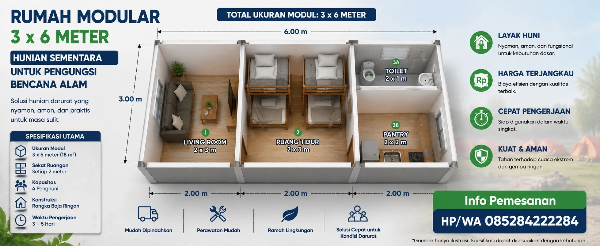 Rumah Modular Hunian Sementara Pengungsi Bencana Alam Alternatif Budget